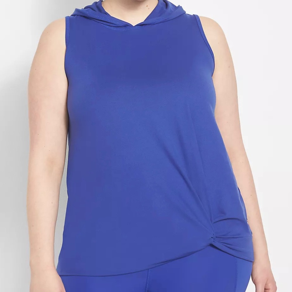 Plus Size Lane Bryant LIVI Extra Soft Sleeveless Twist-Front Hoodie 18/20